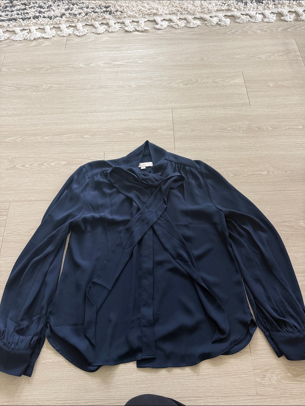 LOFT Navy Tie-Neck Blouse